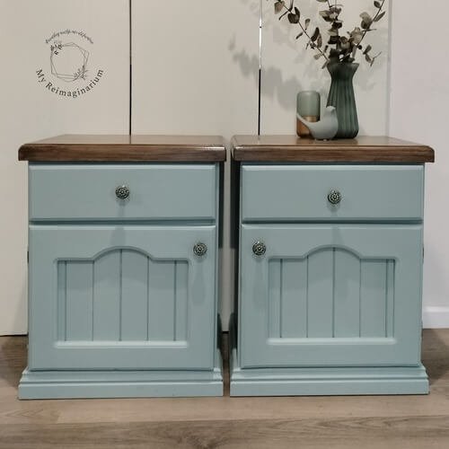 Duck Egg Blue, bedside tables, Pottery Barn finish.